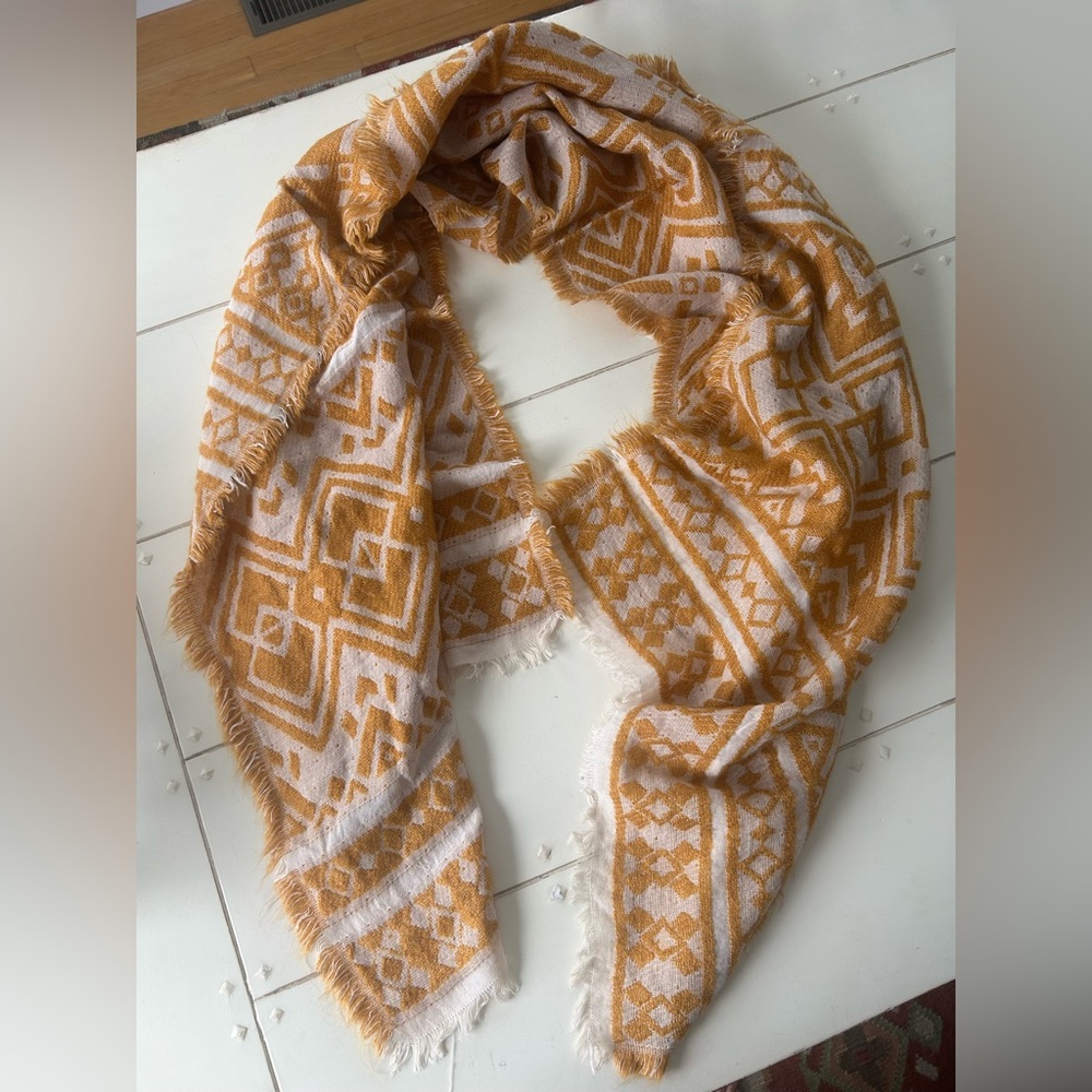 Boho Chic Scarf/Wrap in Goldenrod and creamy Warm Tones with geometric pattern